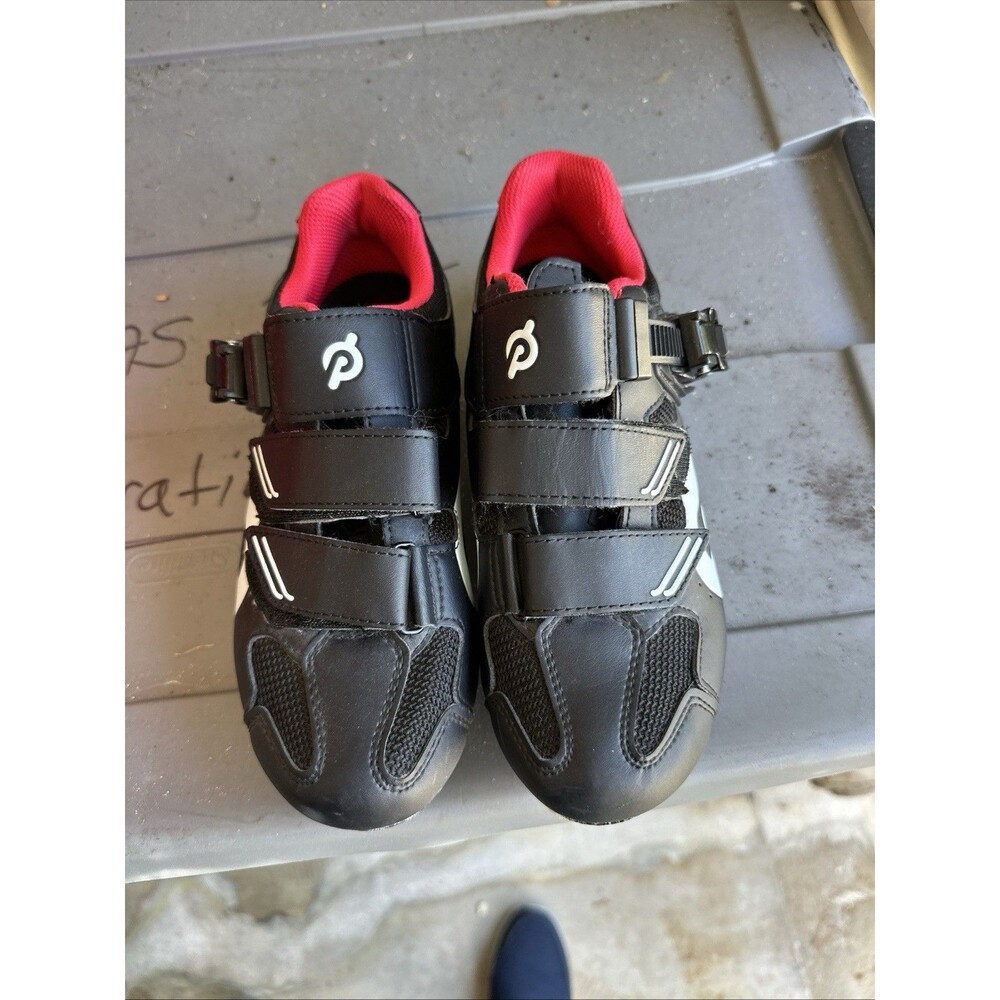 Size 38 / 7 Womens Peloton Black Red Bike Shoes w/Delta Cleats VGUC- Used Once